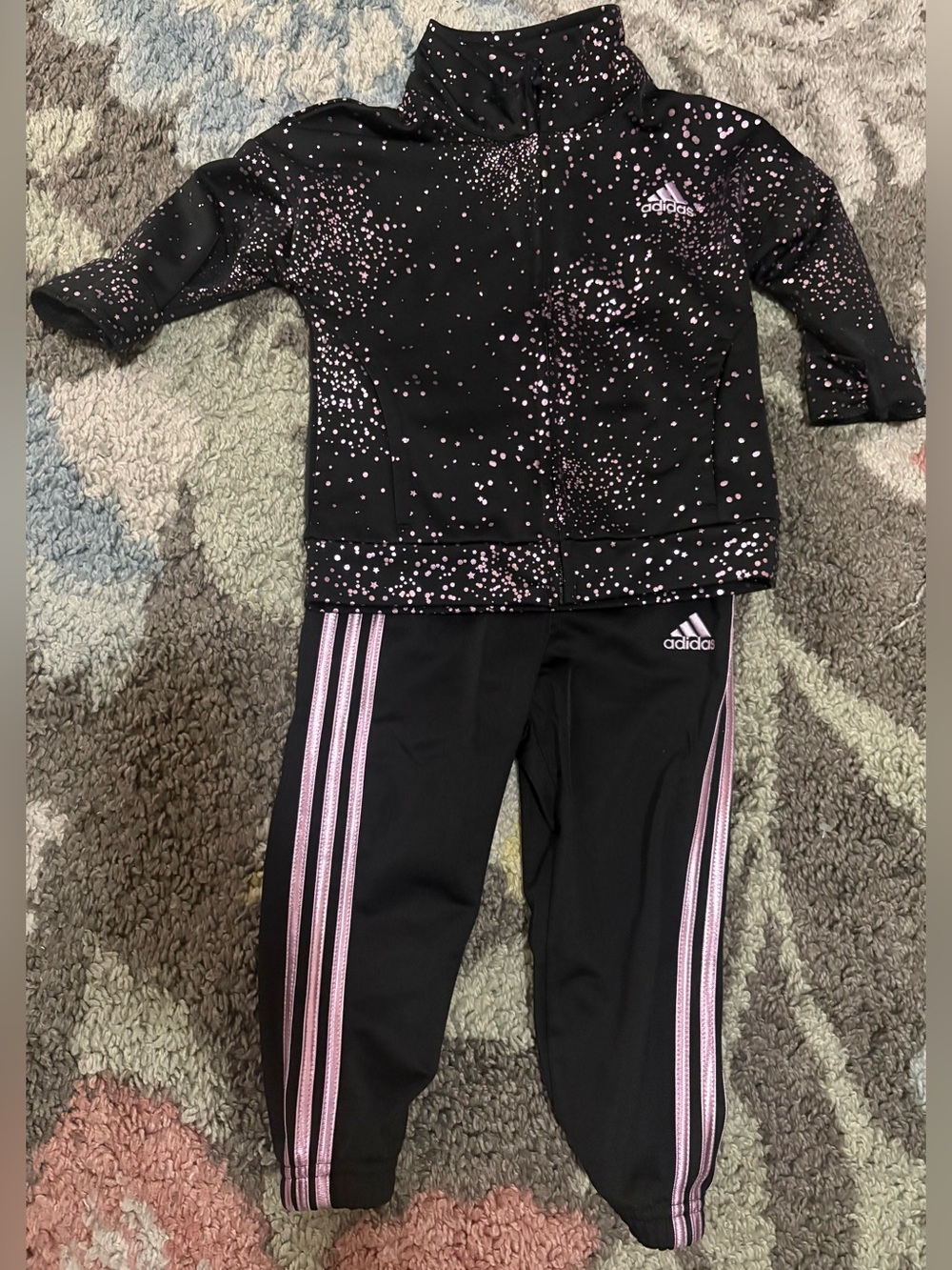 Adidas Girls Kids Black & Pink Track Suit- Girls